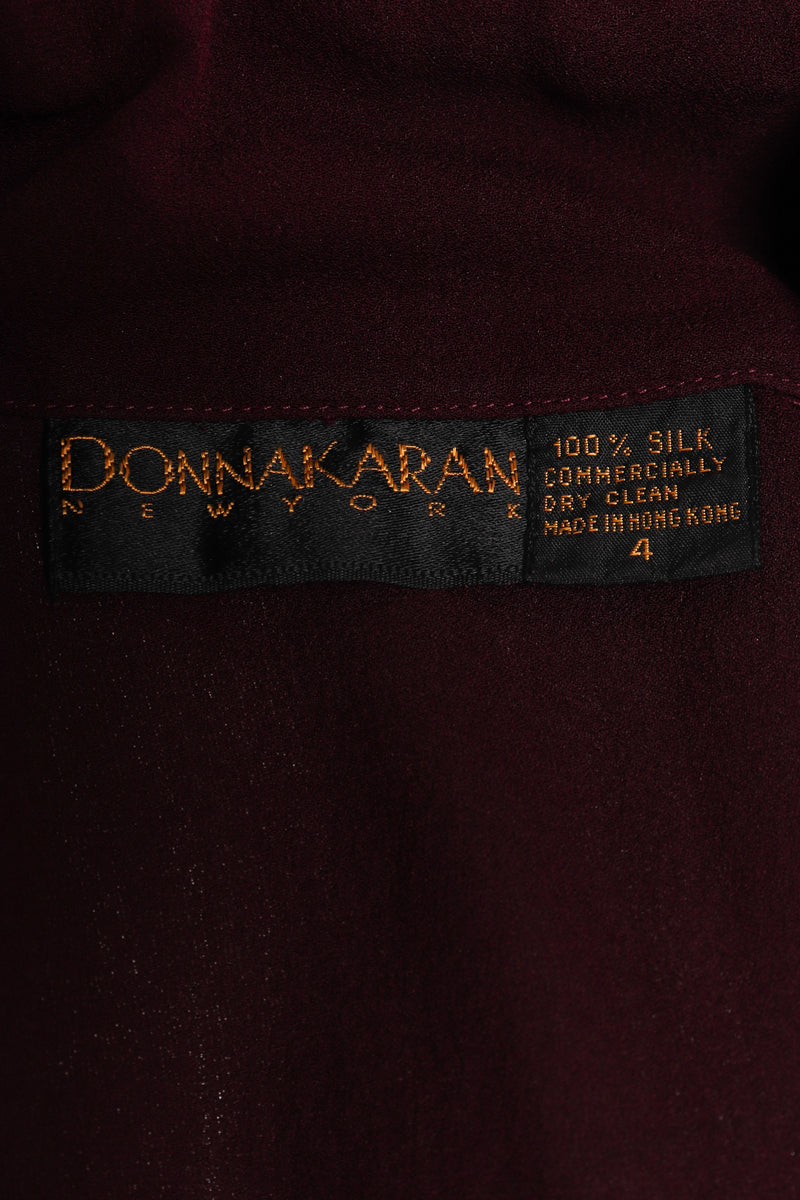 Vintage Donna Karan Silk Crepe Cowl Bodysuit label at Recess Los Angeles