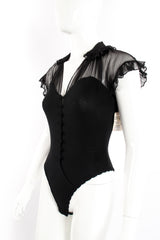 Vintage Donna Karan Chiffon Ruffle Illusion Bodysuit on Mannequin angle crop at Recess Los Angeles