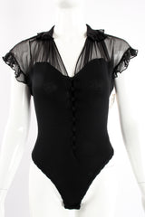 Vintage Donna Karan Chiffon Ruffle Illusion Bodysuit on Mannequin front crop at Recess Los Angeles