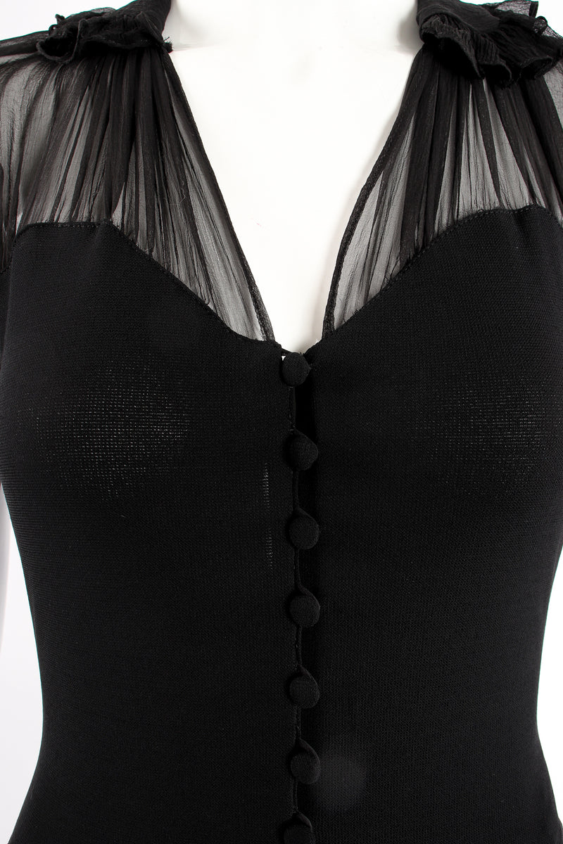 Vintage Donna Karan Chiffon Ruffle Illusion Bodysuit on Mannequin bust at Recess Los Angeles