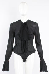 Vintage Donna Karan Essentials Sheer Georgette Jabot Bodysuit on Mannequin front at Recess LA