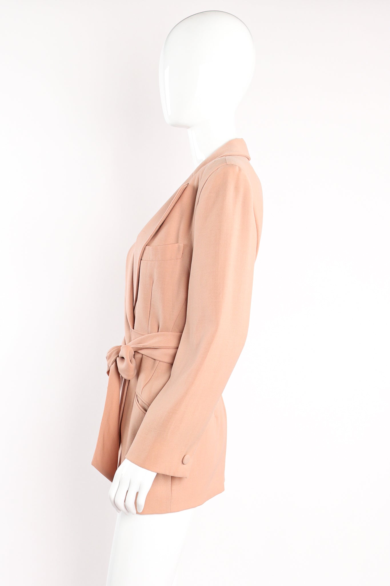 Vintage Donna Karan Wrap Tie Jacket Suit on mannequin side at Recess Los Angeles