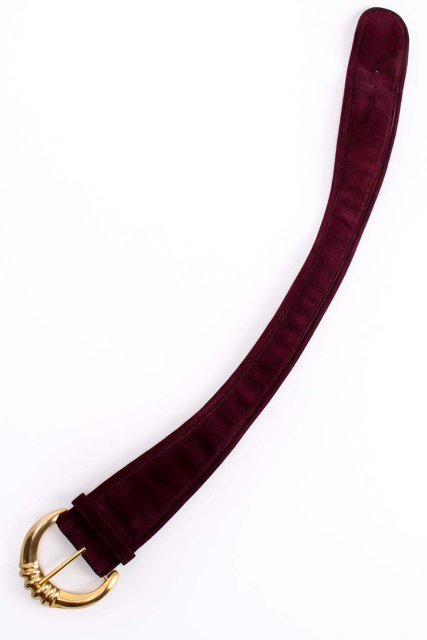 Vintage Donna Karan Plum Suede Contour Belt flat at Recess Los Angeles