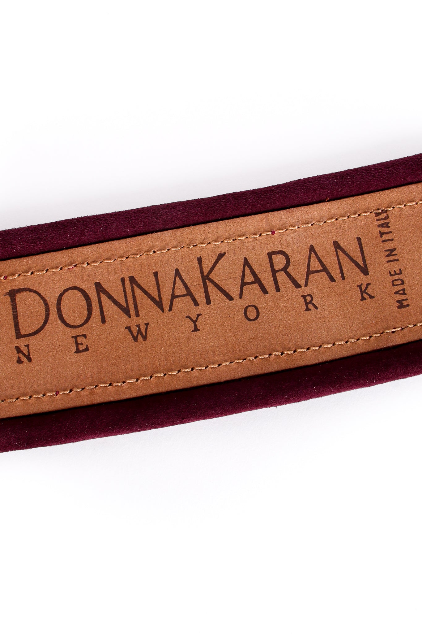 Vintage Donna Karan Plum Suede Contour Belt signature stamp at Recess Los Angeles