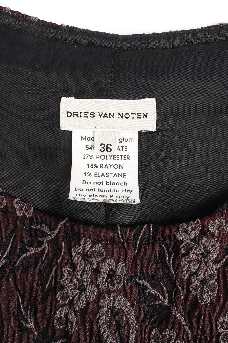 Vintage Dries Van Noten Leaf Foliage Pleat Tank Top tag @ Recess LA