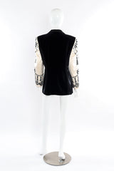 Embroidered longline blazer with contrast sleeves and wide silk lapel by Escada mannequin back @recessla