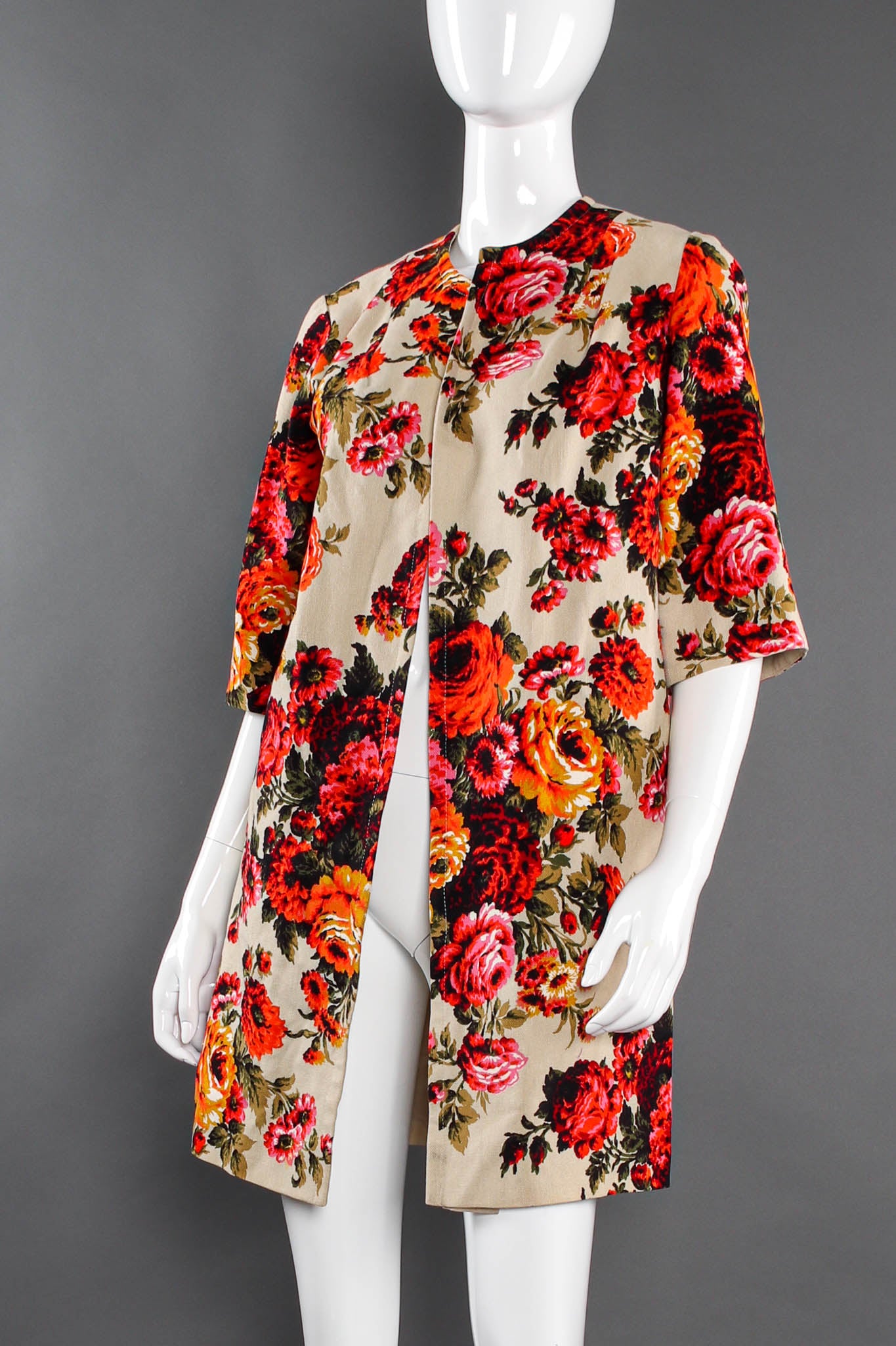 Vintage Edith Flagg Floral Arrangement Canvas Coat mannequin angle @ Recess Los Angeles