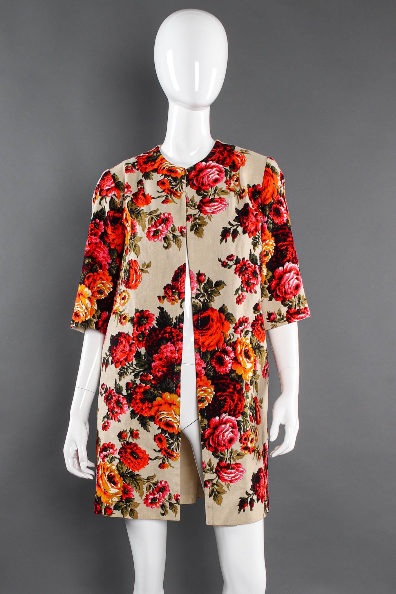 Vintage Edith Flagg Floral Arrangement Canvas Coat mannequin front @ Recess Los Angeles