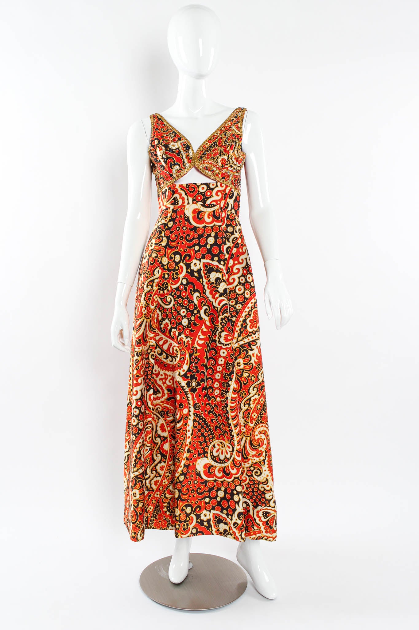 Vintage Malcolm Starr Rhinestone Paisley Gown mannequin front  @ Recess Los Angeles