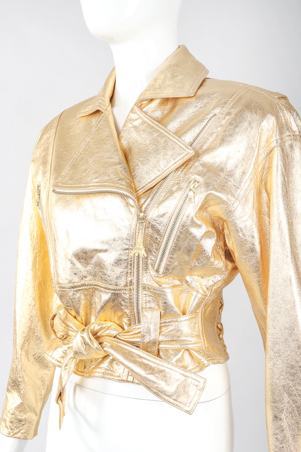 Recess Designer Consignment Vintage Emanuel Ungaro Gold Leather Biker Jacket Los Angeles Resale