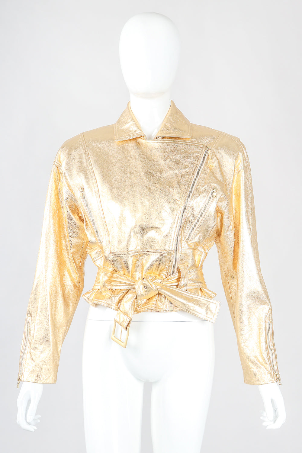 Recess Designer Consignment Vintage Emanuel Ungaro Gold Leather Biker Jacket Los Angeles Resale