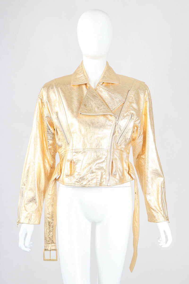 Recess Designer Consignment Vintage Emanuel Ungaro Gold Leather Biker Jacket Los Angeles Resale