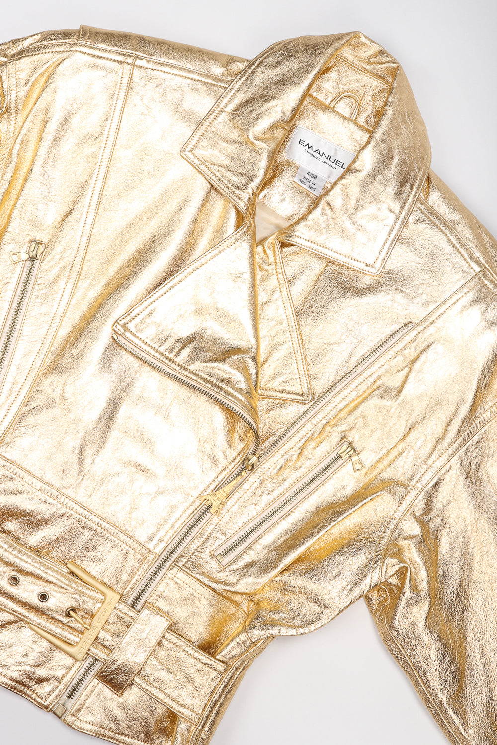 Recess Designer Consignment Vintage Emanuel Ungaro Gold Leather Biker Jacket Los Angeles Resale