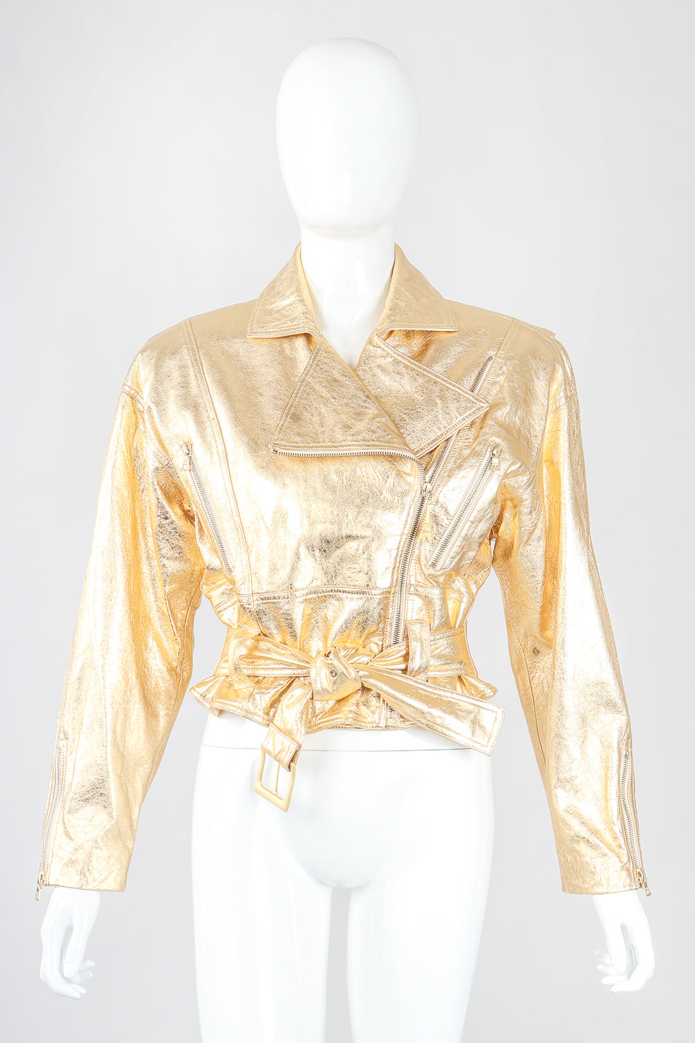 Recess Designer Consignment Vintage Emanuel Ungaro Gold Leather Biker Jacket Los Angeles Resale