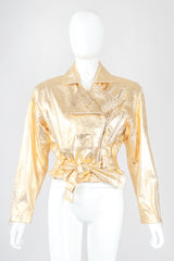 Recess Designer Consignment Vintage Emanuel Ungaro Gold Leather Biker Jacket Los Angeles Resale