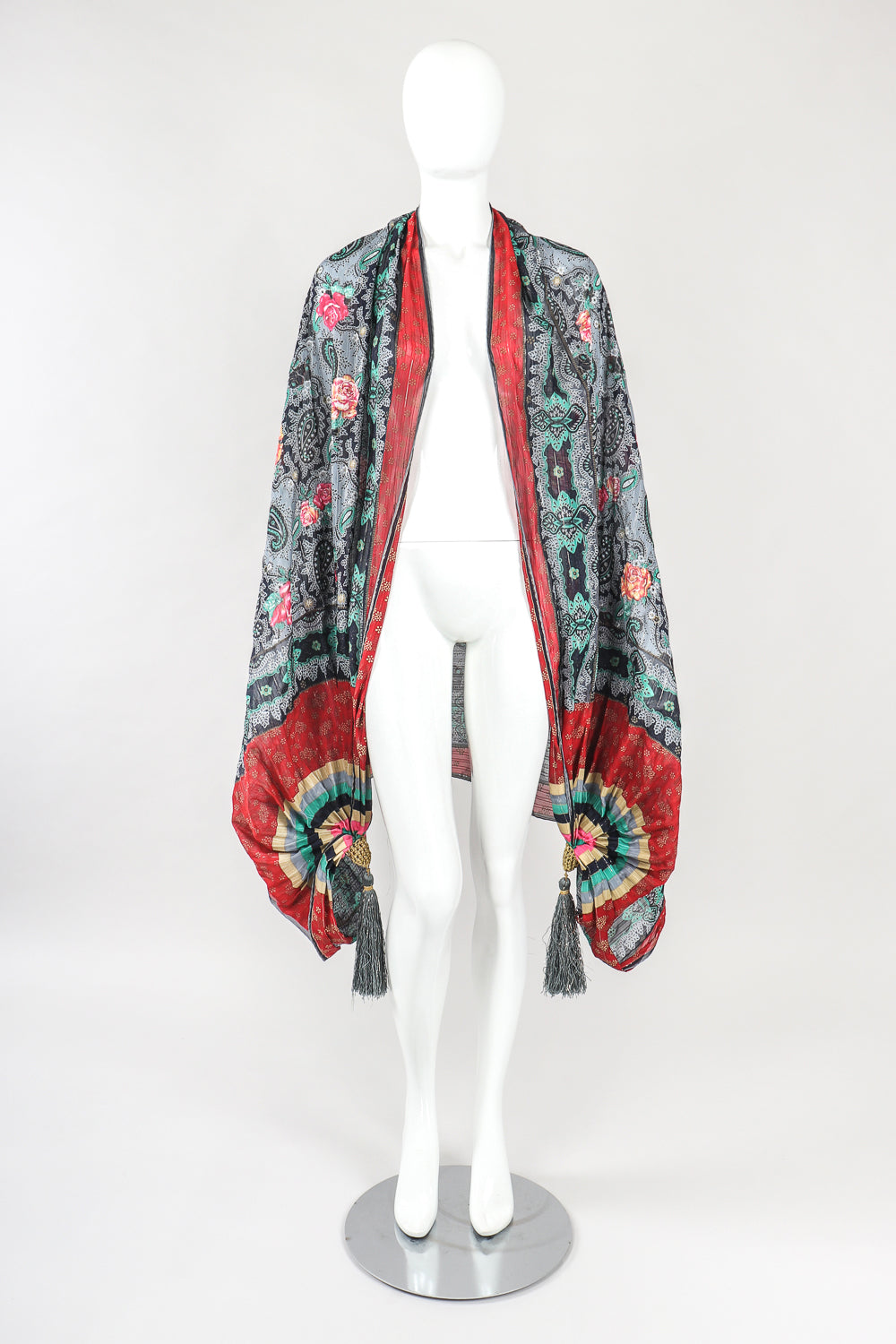 Recess Designer Consignment Vintage Emanuel Ungaro  Silk Paisley Tassel Scarf Wrap Los Angeles Resale