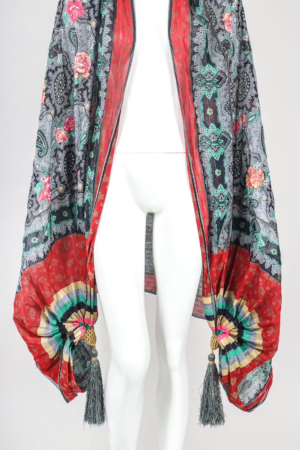 Recess Designer Consignment Vintage Emanuel Ungaro  Silk Paisley Tassel Scarf Wrap Los Angeles Resale