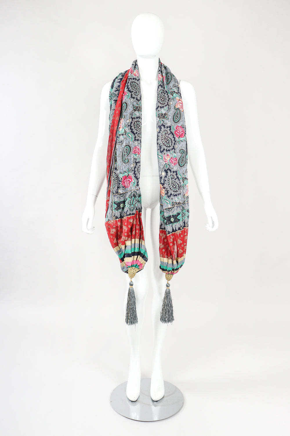 Recess Designer Consignment Vintage Emanuel Ungaro  Silk Paisley Tassel Scarf Wrap Los Angeles Resale