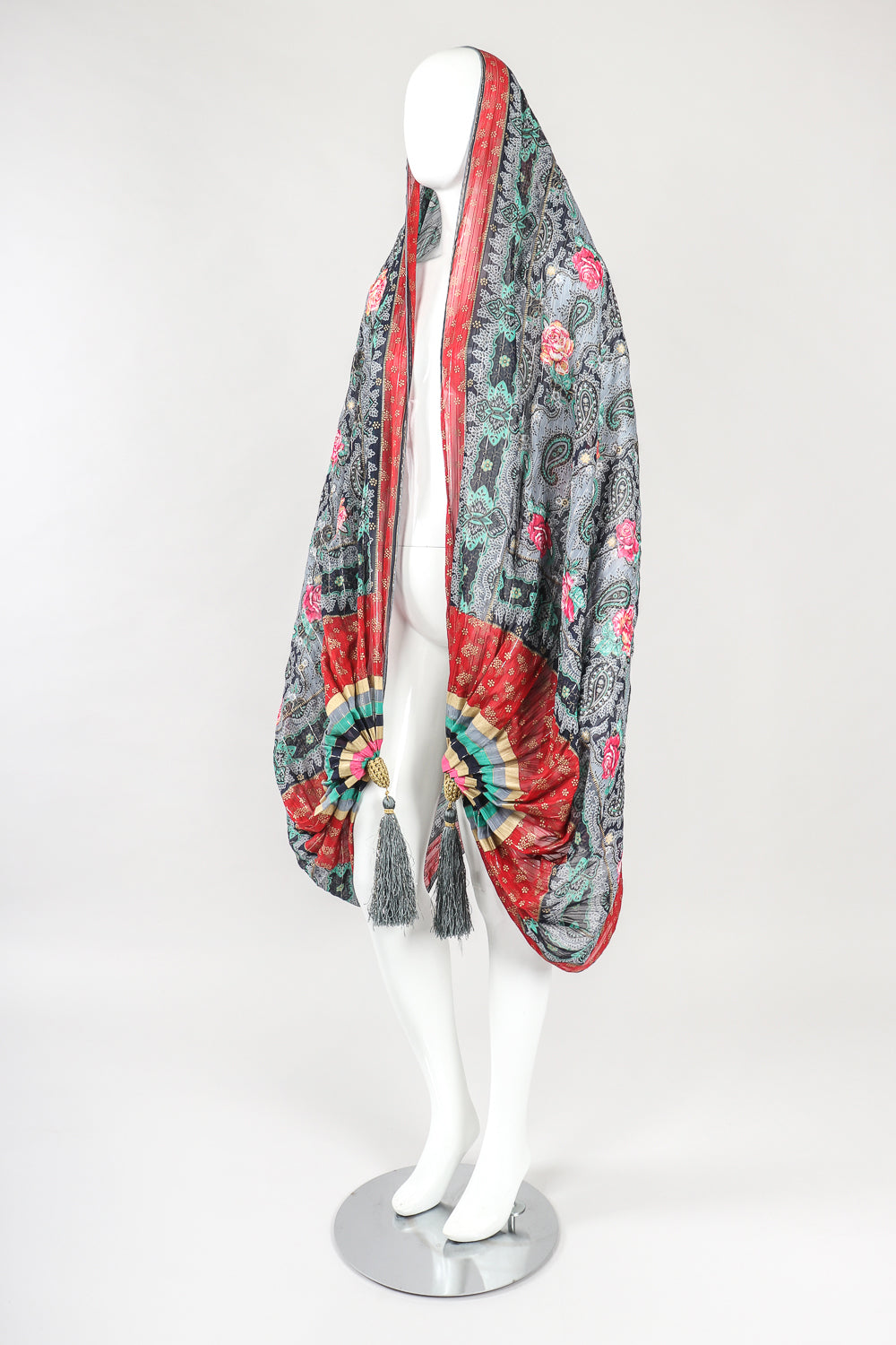 Recess Designer Consignment Vintage Emanuel Ungaro  Silk Paisley Tassel Scarf Wrap Los Angeles Resale