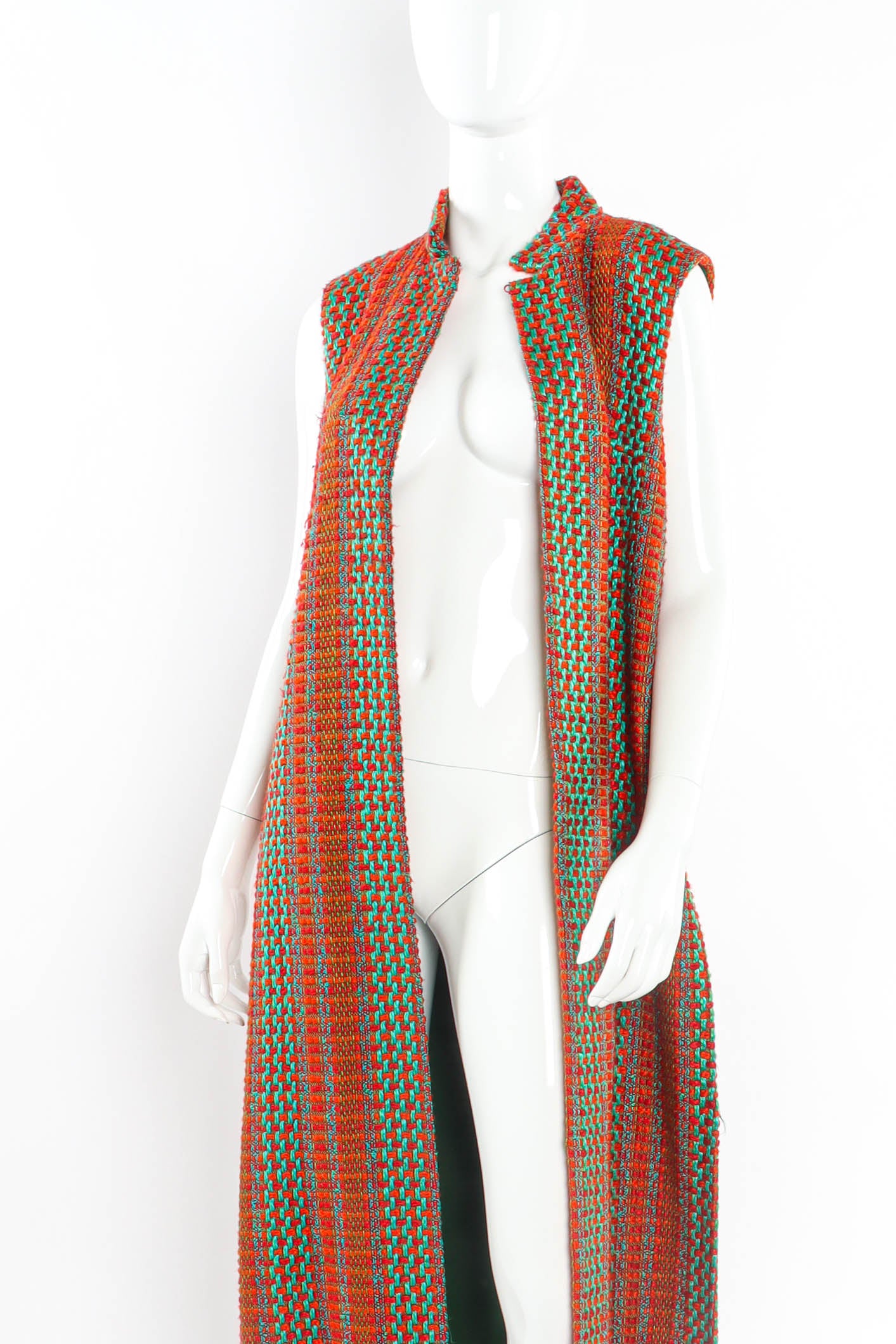 Vintage Emma Domb Checkered Yarn Vest Duster mannequin front close up  @ Recess LA