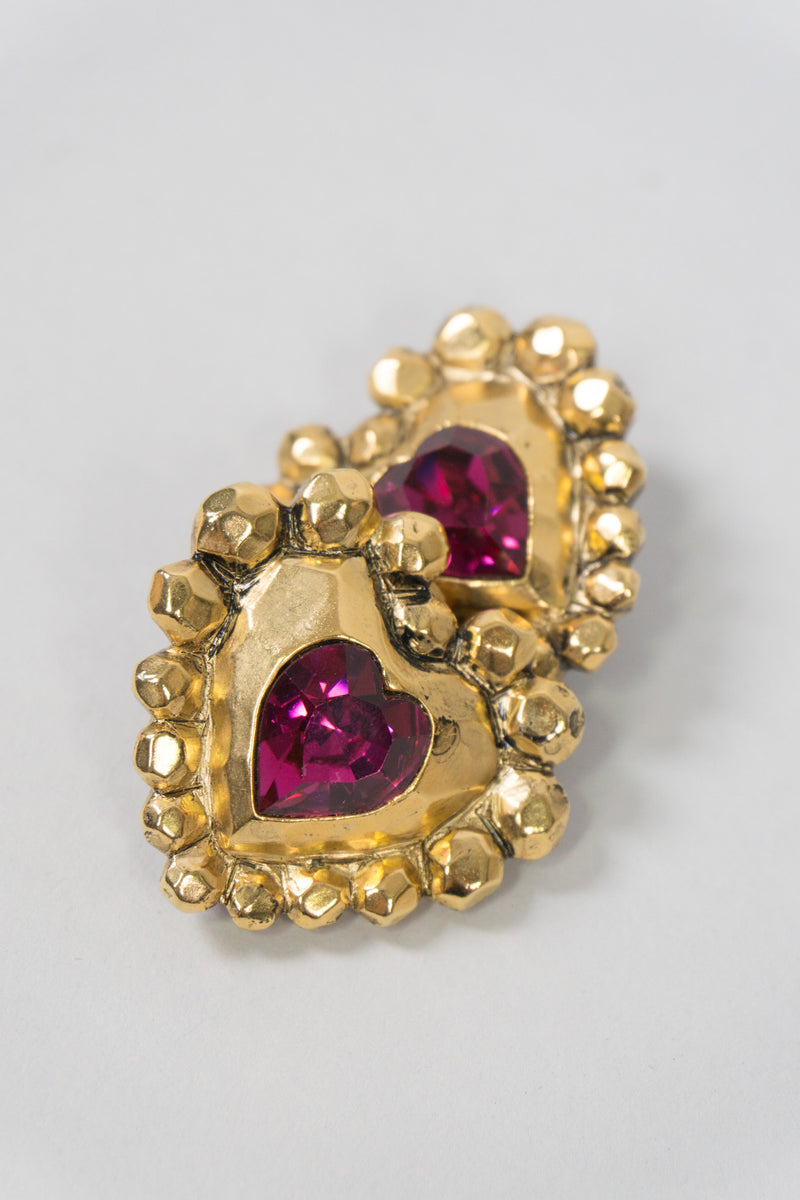 Emanuel Ungaro EU Vintage Crystal Heart Button Clip Earrings