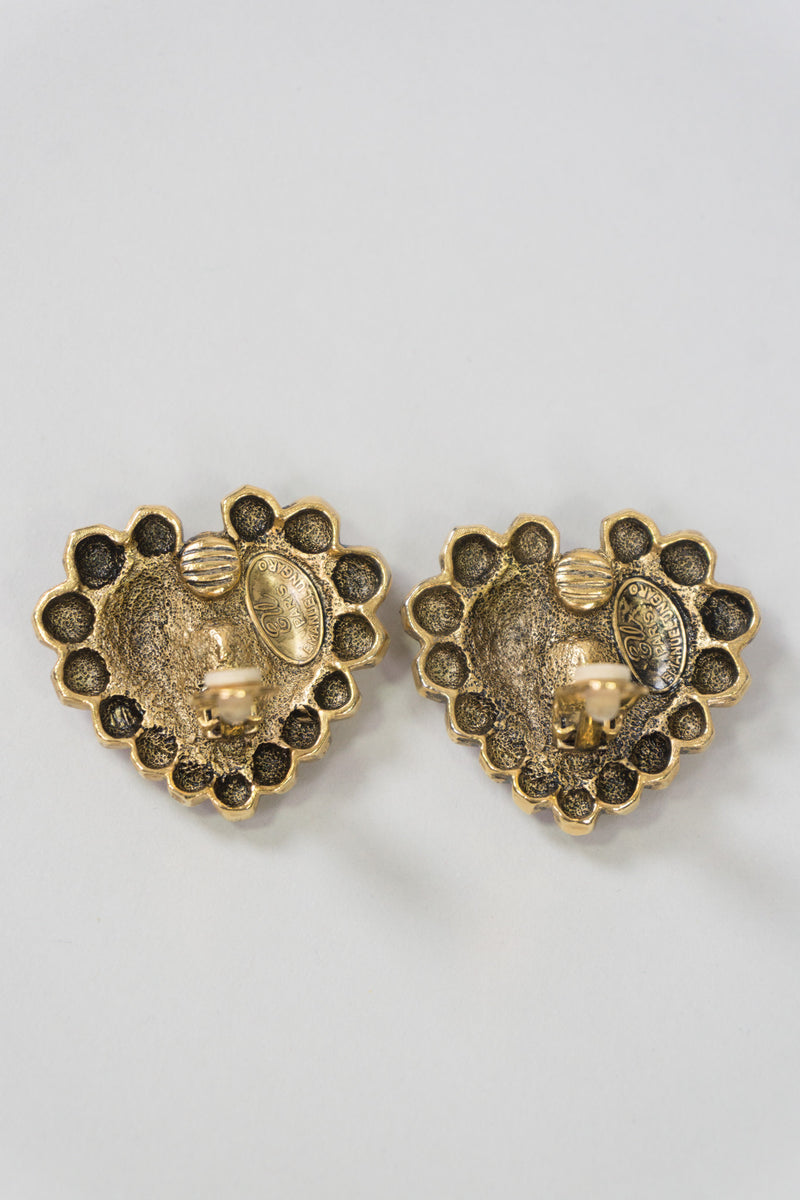 Emanuel Ungaro EU Vintage Crystal Heart Button Clip Earrings