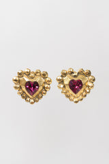 Emanuel Ungaro EU Vintage Crystal Heart Button Clip Earrings