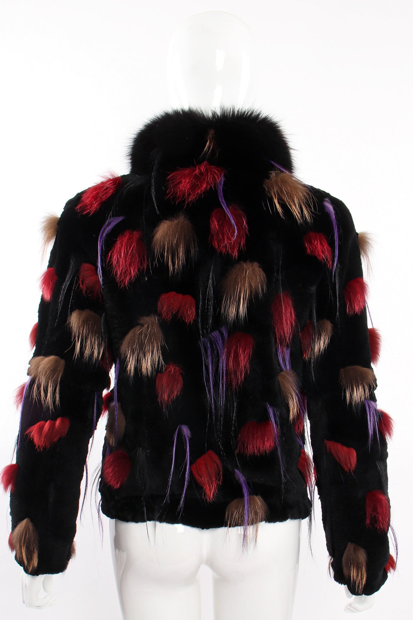 Vintage Emporio Armani Fur Pom Zip Jacket on Mannequin back at Recess Los Angeles