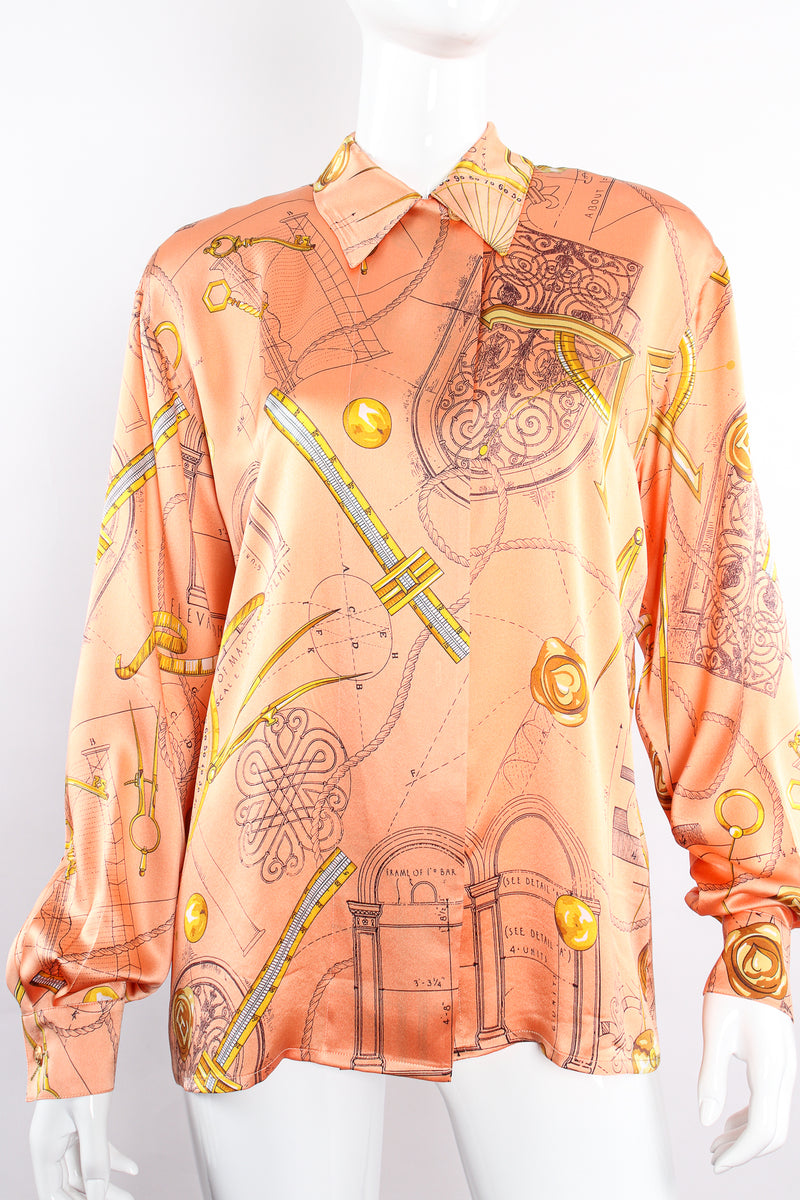 Vintage Escada Architecture Draft Print Shirt on Mannequin front crop at Recess Los Angeles