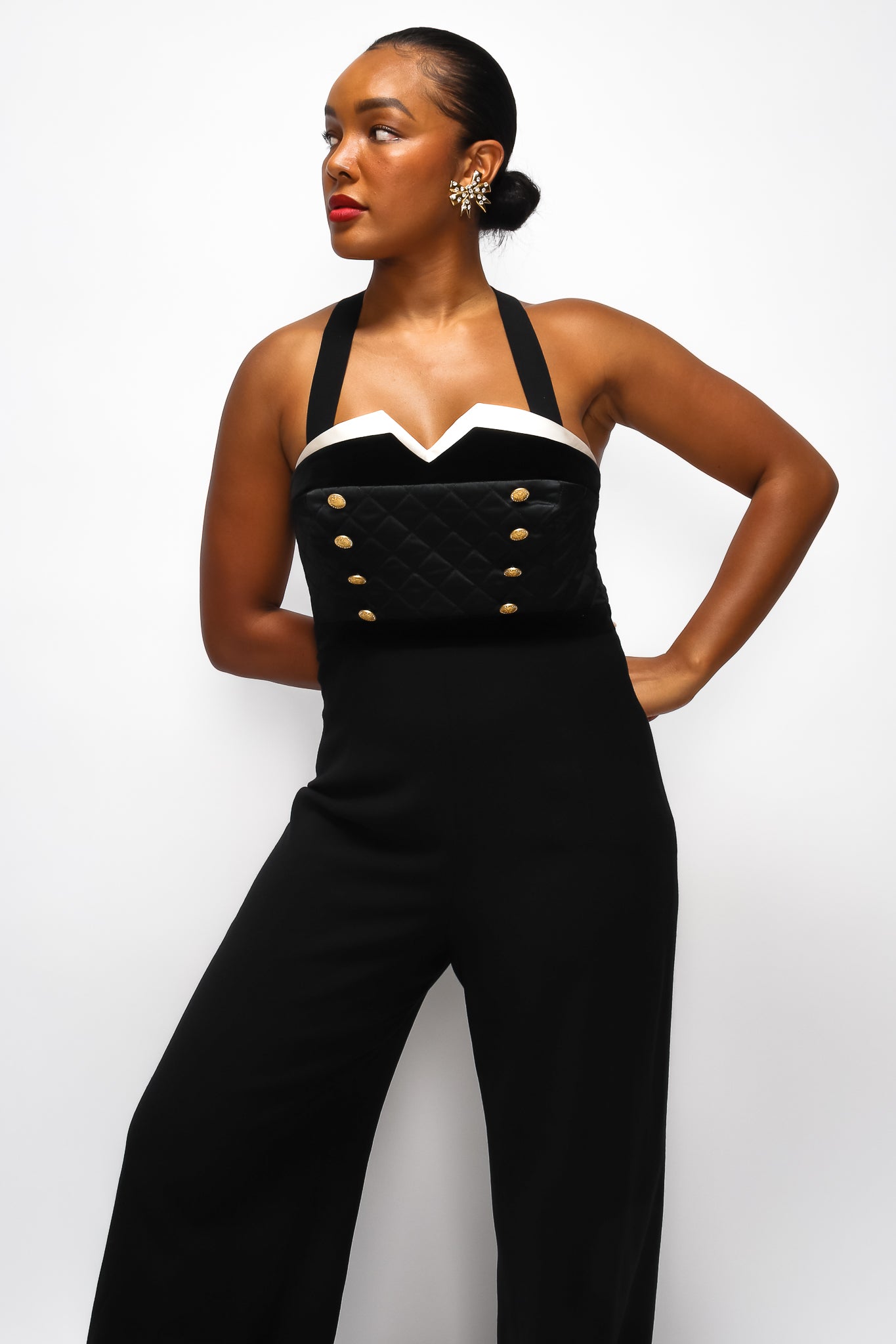 Brittany Hampton in Vintage Escada Quilted Bodice Jumpsuit at Recess Los Angeles