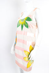 Vintage Escada Tropical Sequined Stripe Dress on Mannequin angle crop at Recess Los Angeles