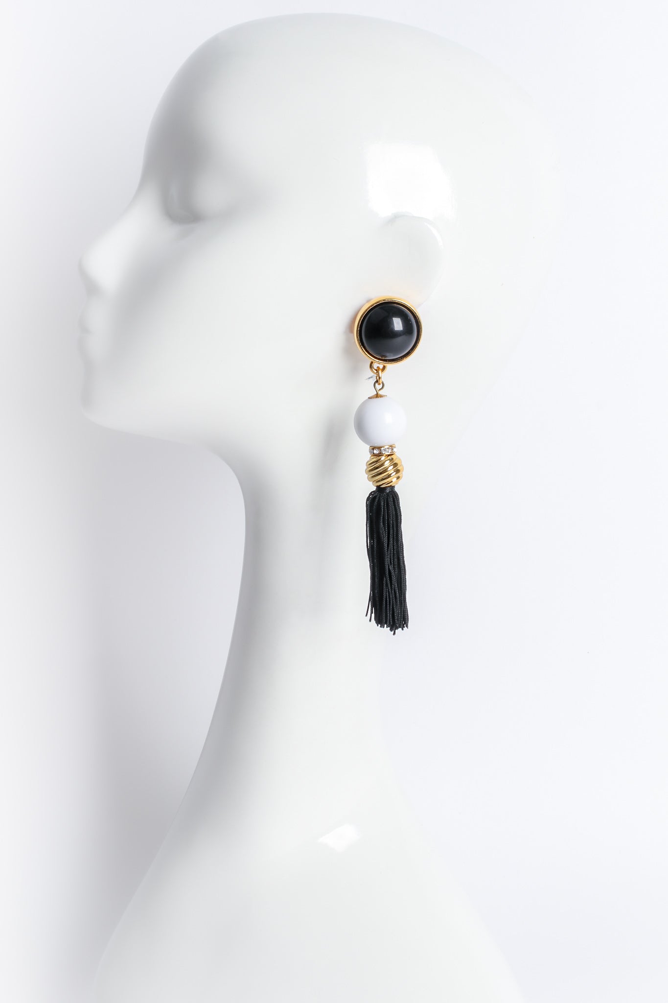 Vintage Escada Tassel Ball Drop Earrings on mannequin at Recess Los Angeles