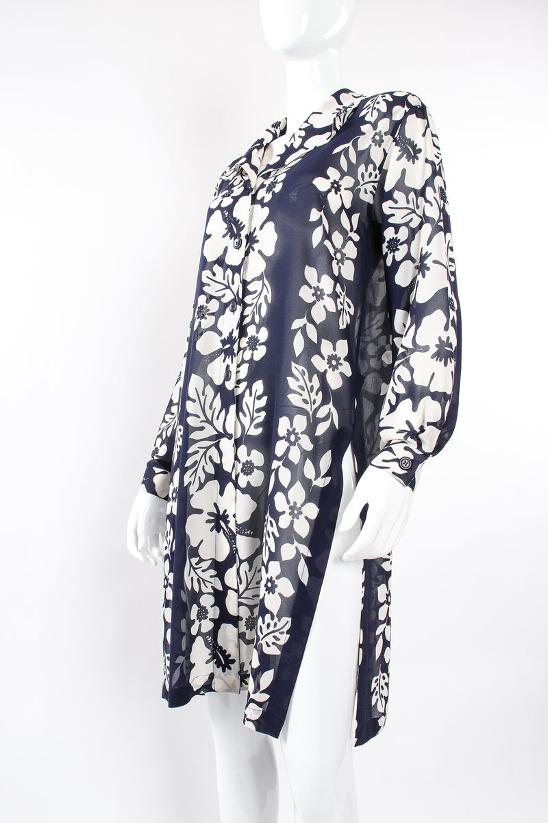 Vintage Escada Aloha Sheer Silk Chiffon Duster on Mannequin angle at Recess Los Angeles