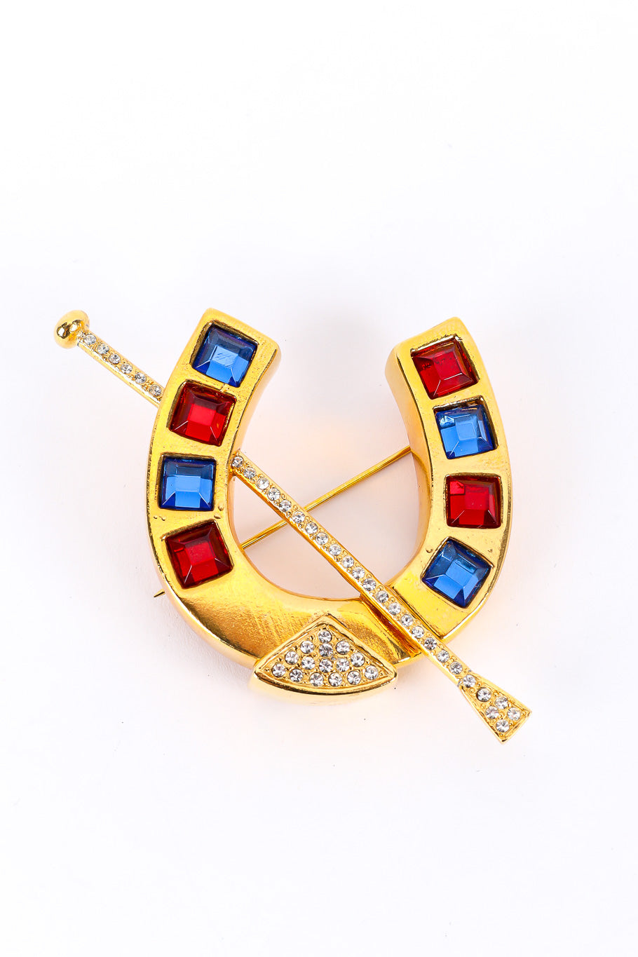 Jeweled gold tone horseshoe brooch by Margaretha Ley for Escada @recessla