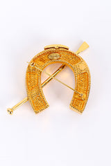 Jeweled gold tone horseshoe brooch by Margaretha Ley for Escada back @recessla