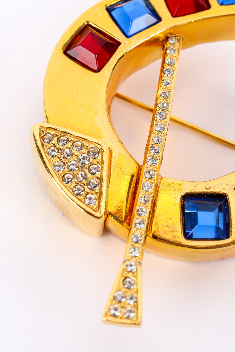 Jeweled gold tone horseshoe brooch by Margaretha Ley for Escada crop close @recessla