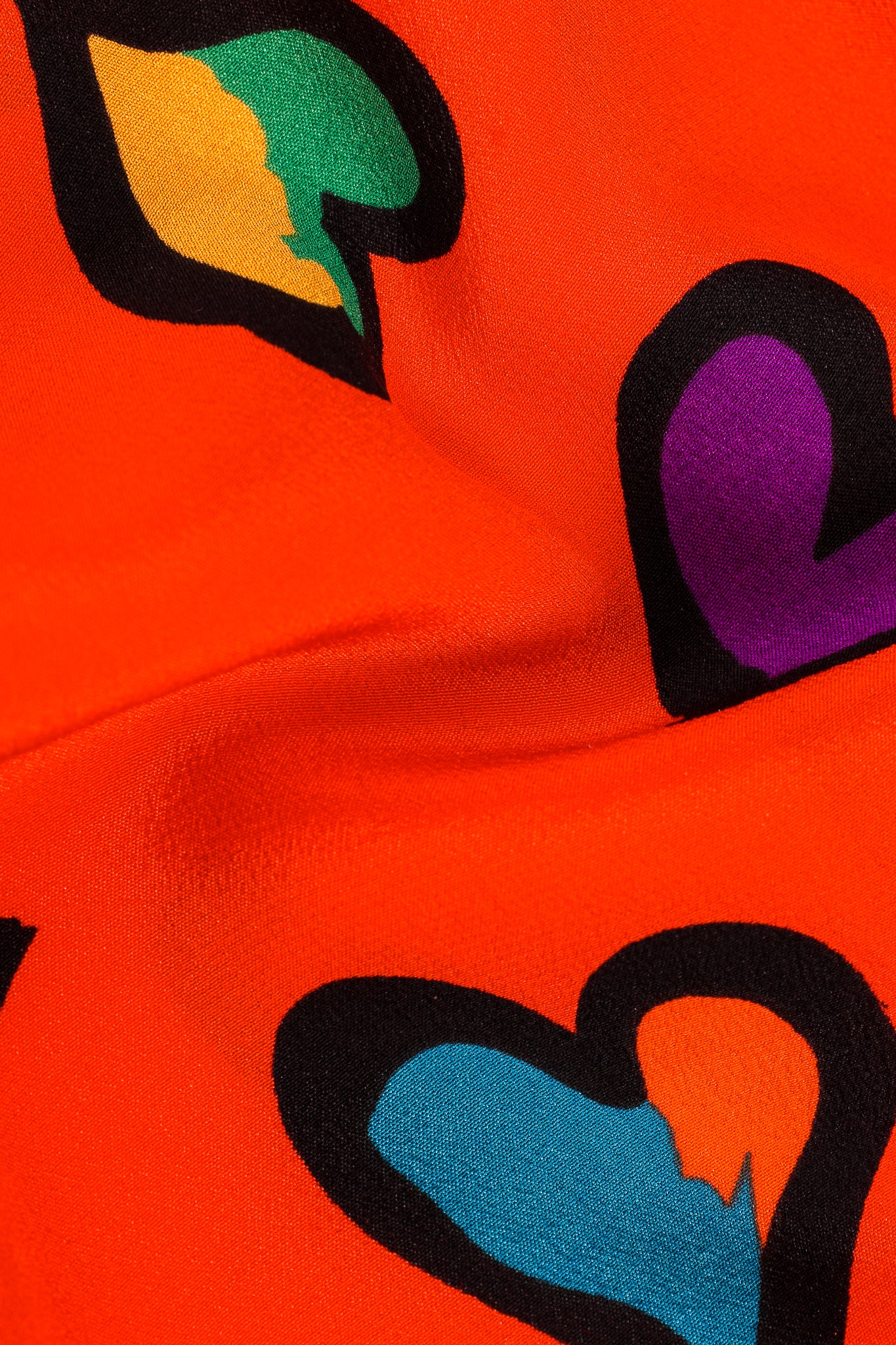 Vintage Escada Graffiti Heart Print Silk Blouse fabric detail at Recess Los Angeles