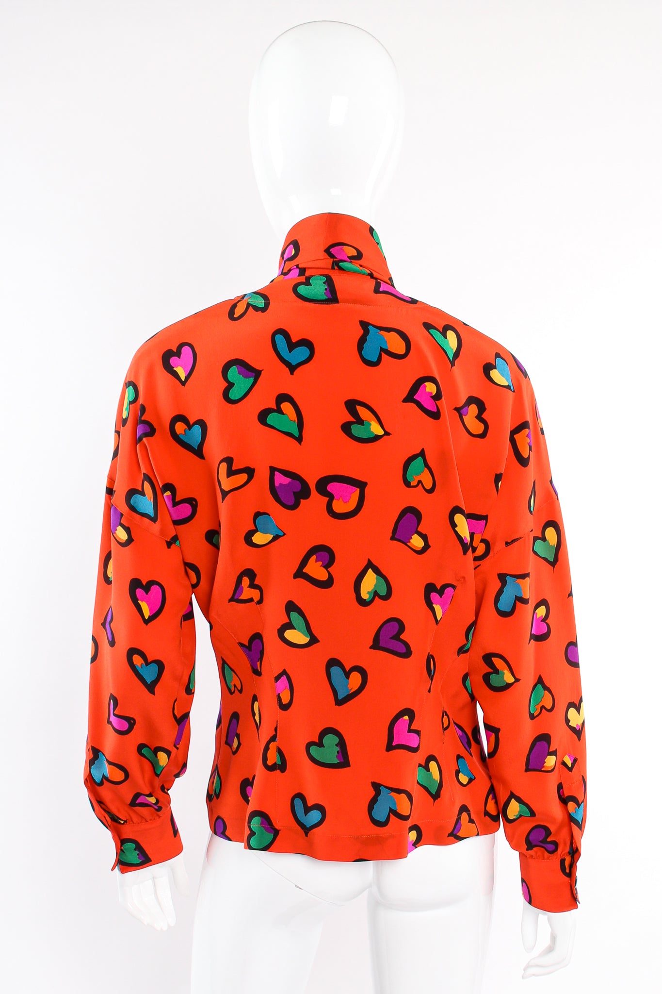 Vintage Escada Graffiti Heart Print Silk Blouse on Mannequin back at Recess Los Angeles