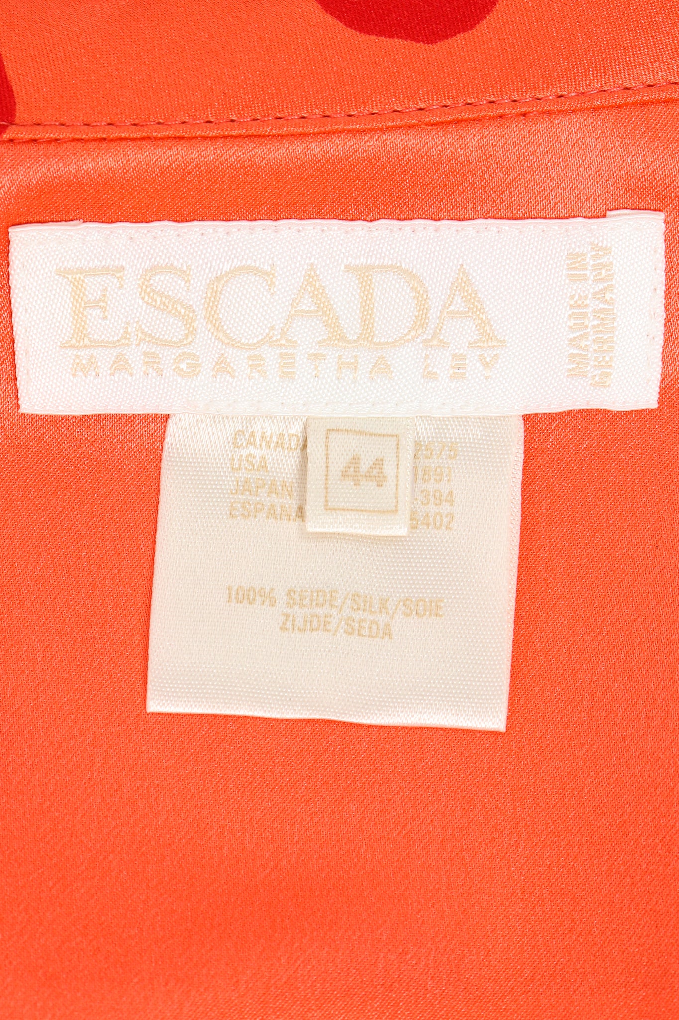 Vintage Escada Deadstock Fire Carnival Dot Satin Blouse label at Recess Los Angeles