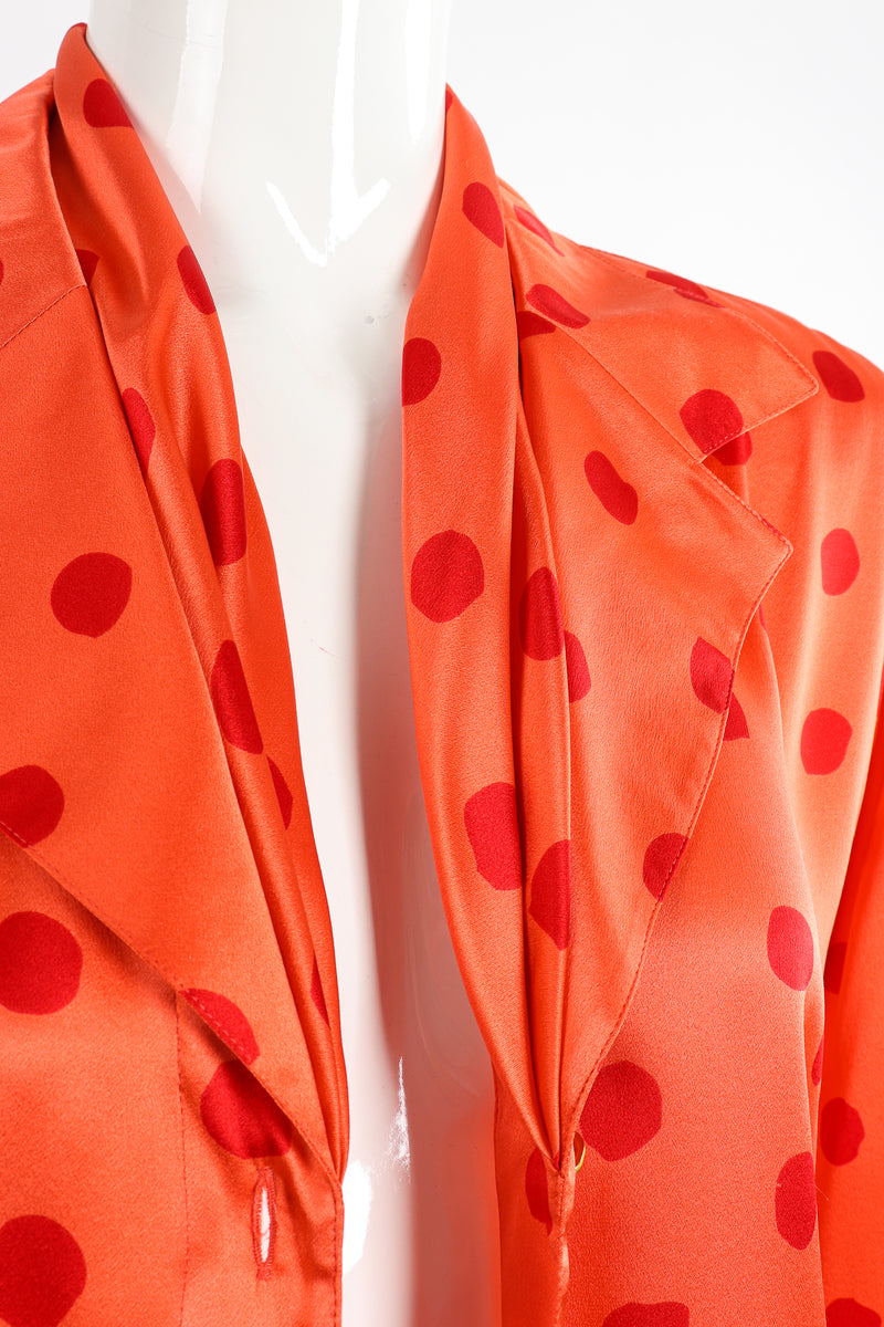 Vintage Escada Deadstock Fire Carnival Dot Satin Blouse On Mannequin collar detail at Recess LA