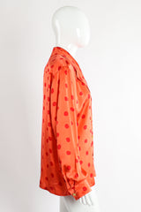 Vintage Escada Deadstock Fire Carnival Dot Satin Blouse On Mannequin side at Recess LA