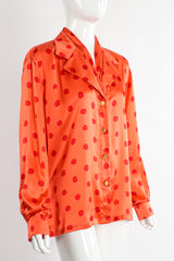 Vintage Escada Deadstock Fire Carnival Dot Satin Blouse On Mannequin angle at Recess LA