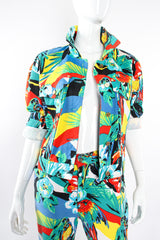 Vintage Escada Tropical Parrot Denim Jacket & Pant Set on Mannequin crop at Recess LA