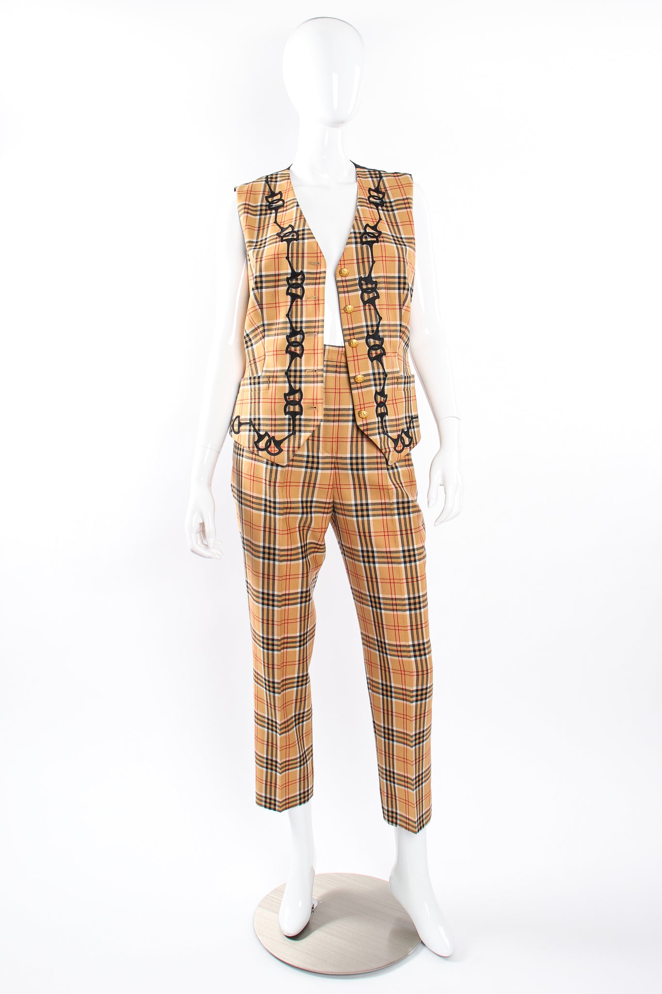 Vintage Escada Plaid Horsebit Vest & Pant Set on Mannequin open at Recess Los Angeles