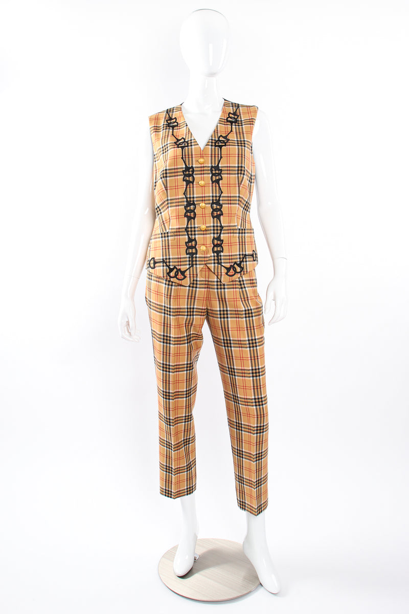 Vintage Escada Plaid Horsebit Vest & Pant Set on Mannequin front at Recess Los Angeles