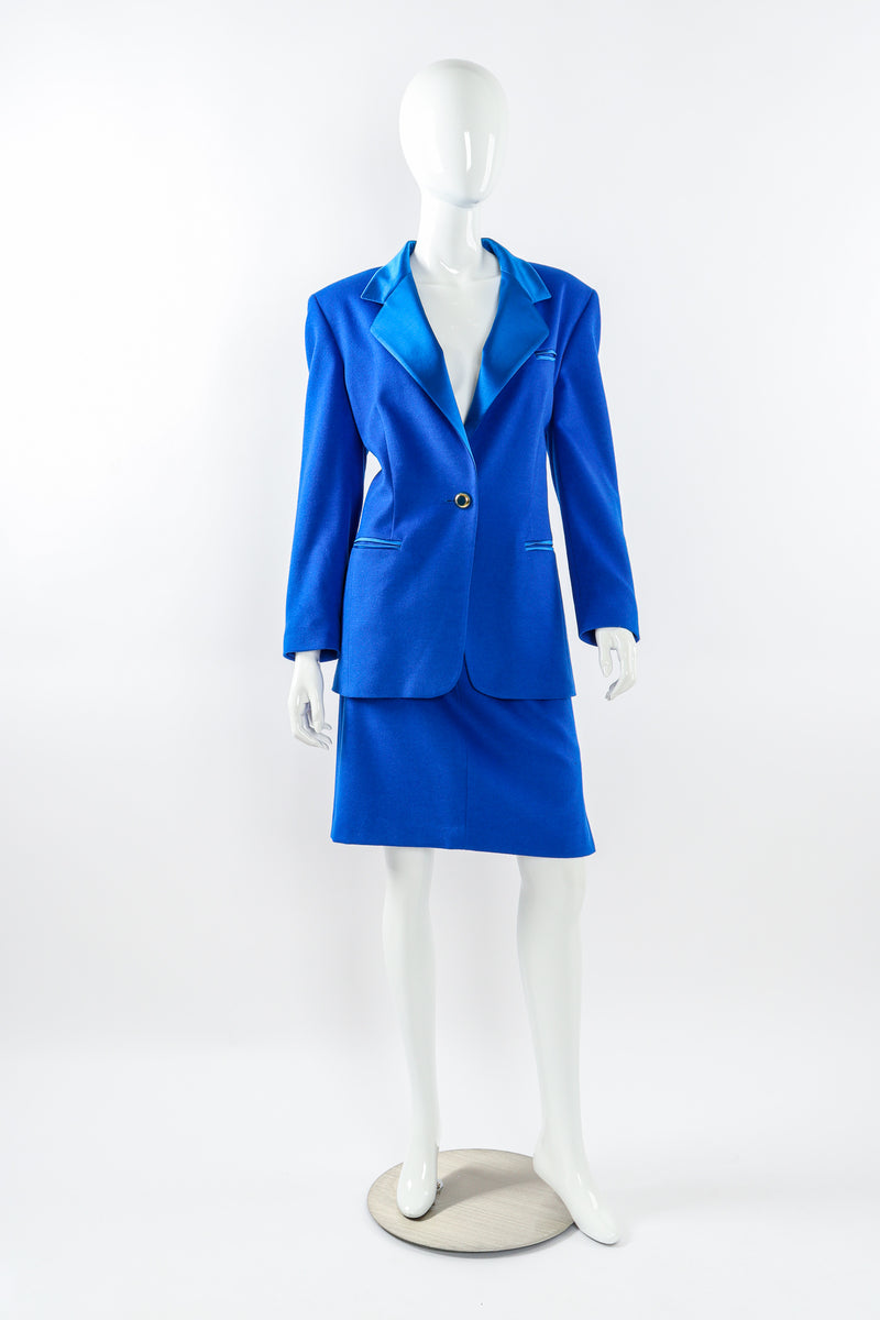 Vintage Escada Colorblock Lapis Blazer & Skirt Set on mannequin front at Recess Los Angeles