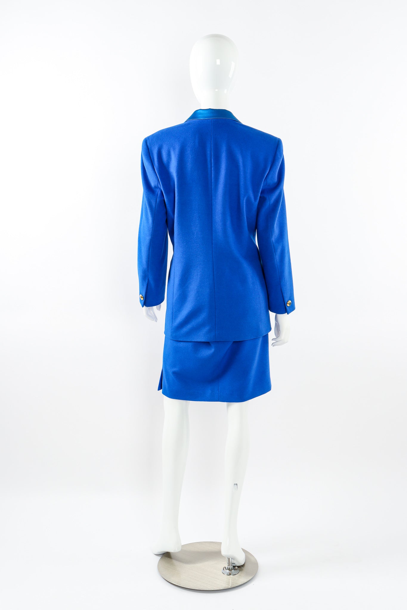 Vintage Escada Colorblock Lapis Blazer & Skirt Set on mannequin back at Recess Los Angeles