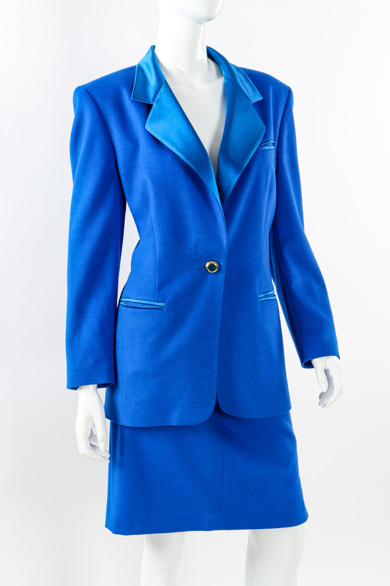 Vintage Escada Colorblock Lapis Blazer & Skirt Set on mannequin at Recess Los Angeles