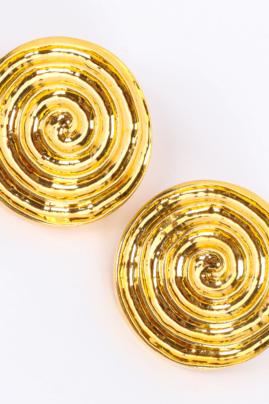 Vintage Escada Round Spiral Disc Earrings diagonal flat  @ Recess LA