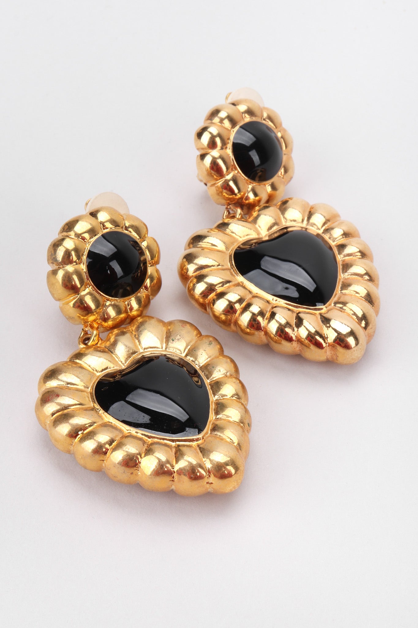 Recess Los Angeles Vintage Escada Fluted Gold Heart Drop Earrings